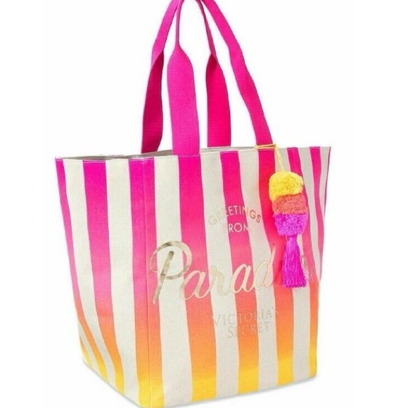 Victoria's Secret "Paradise" Pink/Orange Ombré strip Tote. New in package. - Picture 2 of 6